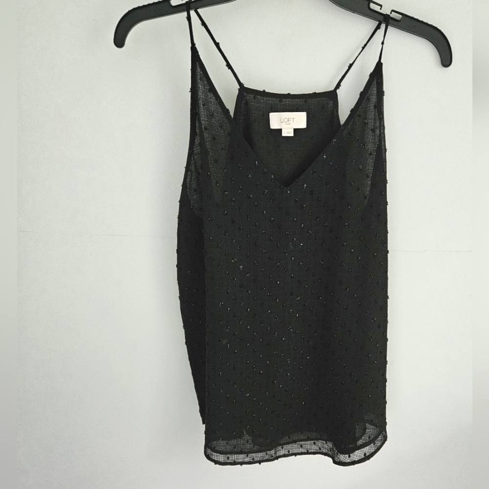 LOFT Black Textured Sparkle Camisole Tank Top